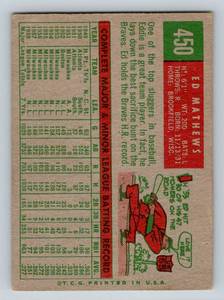 lot 35C image: 1959 Topps Ed Mathews #450 Vintage Baseball Card