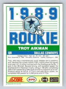 lot 48C image: Troy Aikman RC 1989 Score #270 Rookie Football Card