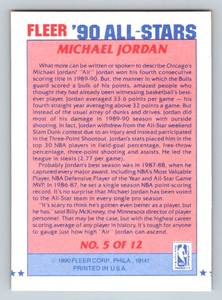 lot 49C image: Michael Jordan 1990 Fleer All-Stars Sticker #5 Basketball Card