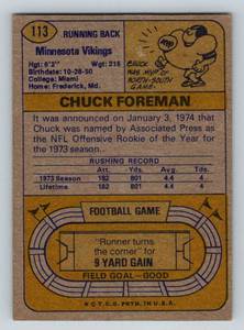 lot 62C image: Chuck Foreman RC 1974 Topps #113 Rookie Minnesota Vikings Football Card