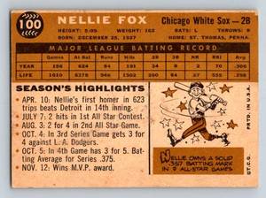 lot 64C image: 1960 Topps Nellie Fox #100 Vintage Baseball Card