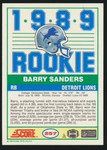 lot 5C image: Barry Sanders RC 1989 Pro Set #257 Rookie Football Card