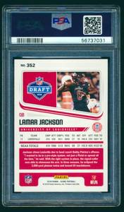 lot 7C image: Lamar Jackson RC PSA Graded 10 Gem Mint 2019 Score #352 Rookie Football Card