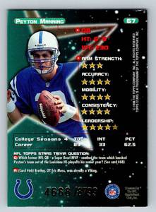 lot 16D image: Peyton Manning RC 1998 Topps Stars #67 numbered 46888799 Rookie Football Card