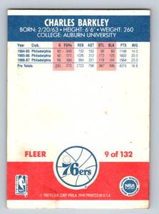 lot 21D image: Charles Barkley 2nd Year 1987 Fleer #9 Vintage Basketball Card