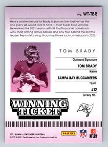 lot 31D image: Tom Brady 2021 Contenders Winning Ticket #WT-TBR Football Card