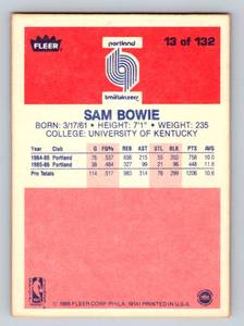 lot 33D image: 1986 Fleer Sam Bowie RC (picked over Michael Jordan in the draft) #13 Vintage Rookie Basketball Card