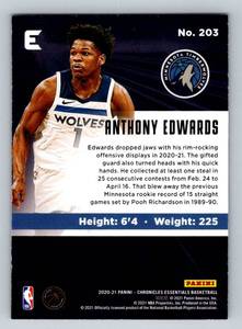 lot 45D image: Anthony Edwards RC Bronze 2020-21 Chronicles Essentials #203 Rookie Minnesota Timberwolves Basketball Card