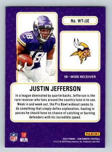lot 48D image: Justin Jefferson Winning Ticket 2022 Panini Contenders #WT-JJE Minnesota Vikings Football Card