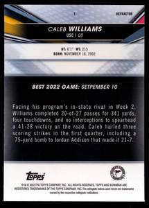 lot 5D image: Caleb Williams RC Refractor 2022 Bowman University #1 Rookie Football Card