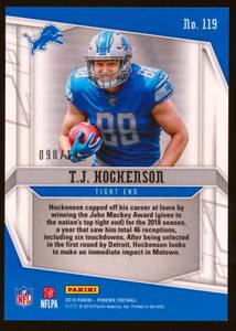 lot 50D image: T.J. Hockenson 149 2019 Phoenix #119, numbered 090149, Minnesota Vikings Football Card