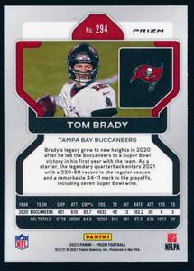 lot 52D image: 2021 Panini Prizm Tom Brady Red White and Blue Prizm #294 Football Card