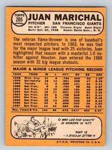 lot 94F image: 1968 Topps Juan Marichal #205 Vintage Baseball Card