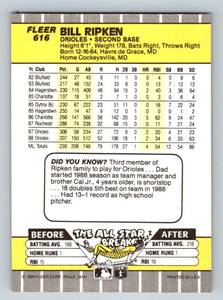 lot 109F image: Billy Ripken Black Box F Face Error 1989 Fleer #616 Baseball Card