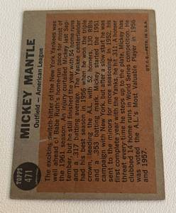 lot 2 image: 1962 Topps Mickey Mantle Sporting News All-Star #471 Vintage Baseball Card
