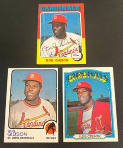 lot 57C image: Bob Gibson 3 Card Lot - 1972 Topps #130, 1973 #190, and 1975 #150 Vintage Baseball Cards