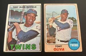 lot 67C image: Tony Oliva 2 Card Lot - 1967 Topps #50 and 1968 #165 Vintage Baseball Cards