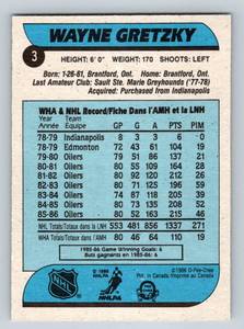 lot 24H image: Wayne Gretzkey 1986 O-Pee-Chee #3 Vintage Hockey Card