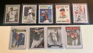 lot 35E image: Lot of 9 RC and Up and Coming Baseball Cards - Jose Garcia, Reid Detmers, Freddie Freeman, George Springer, Kyle Lewis, Json Dominguez, Luis Robert, and Vladimir Guerror Jr. Baseball Cards
