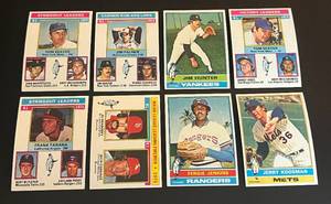 lot 70E image: 1976 Topps 8 Card Pitching Stars Lot - Bert Blyleven, Goose Gossage, Fergie Jenkins, Jerry Koosman, Tom Seaver, Jim Palmer, Jim Hunter, Dennis Eckersley Vintage Baseball Cards