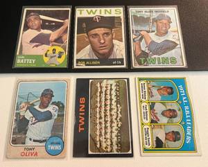 lot 80E image: Minnesota Twins 6 Vintage Cards lot - Killebrew, Oliva, Allison, Battey, and More 1963-1972 Baseball Cards (low grade)