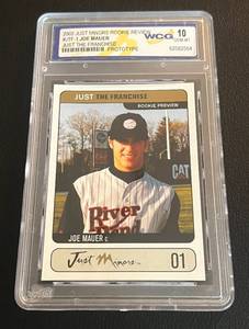 lot 9F image: Joe Mauer Minors Card Graded 10 Gem-Mint 2002 Just Minors Rookie Review #JTF-1 Just the Franchise Prototype Minnesota Twins Baseball Card
