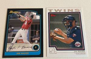 lot 14F image: Joe Mauer 2 RC Lot - 2003 Bowman #BDO148 and 2004 Topps #559 Rookie Minnesota Twins Baseball Cards