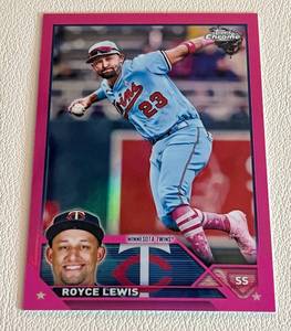 lot 84F image: Royce Lewis RC Pink Topps Chrome 2023 #51 Rookie Minnesota Twins Baseball Card