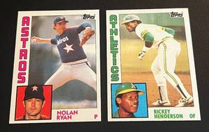 lot 114F image: 1984 Topps Nolan Ryan #470 and Rickey Henderson #230 Vintage Baseball Card Lot