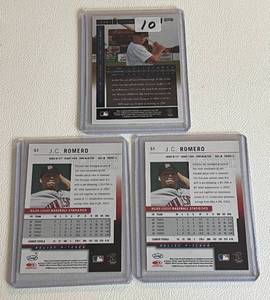 lot 61H image: 3 Card Minnesota Twins Auto Lot - Jason Kubel 100 and (2) J.C. Romero Signed Baseball Cards