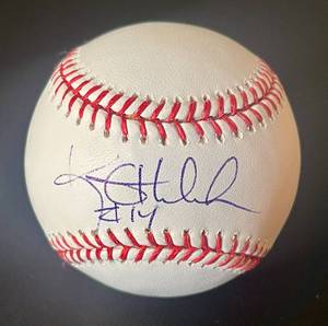 lot 22G image: Kent Hrbek Signed Rawlings OMBL Selig Baseball with Cube - No COA - Minnesota Twins