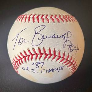 lot 28G image: Tom Brunansky Signed Rawlings OMLB Selig Baseball Inscribed 87 W.S. CHAMPS With Cube - no COA -  Minnesota Twins World Series