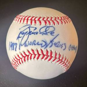 lot 30G image: Roy Smalley Signed Rawlings OMLB Selig Baseball Inscribed 1987 Wold Series Champs With cube - no COA - Minnesota Twins