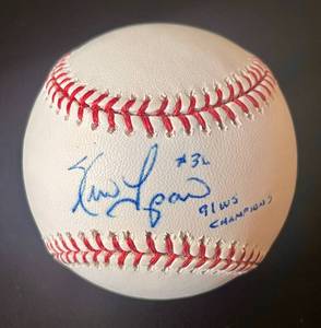 lot 31G image: Kevin Tapani Signed Rawlings OMLB Selig Baseball Inscribed 91 WS Champions With Cube - no COA - Minnesota Twins World Series