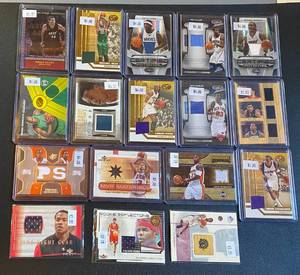 lot 9 image: Huge Lot of 17 Relic and Numbered Basketball Cards with Stars