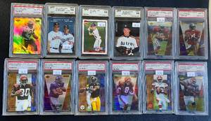lot 11 image: Huge Lot of 12 Graded Football and Baseball Cards with Stars