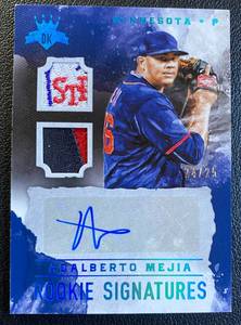 lot 62B image: Alberto Mejia RC Auto Dual Relic 25 2017 Diamond Kings Rookie Signatures #RS-AM, numbered 2425, Rare Minnesota Twins Signed Baseball Card