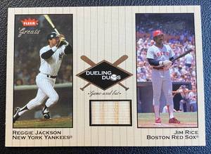 lot 64B image: Reggie Jackson  Jim Rice Game-Used Bat Relic 2002 Fleer Greats Dueling Duos #DD-JR1 Baseball Card