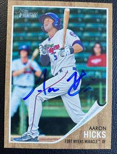 lot 67B image: Aaron Hicks Auto RC 2001 Topps Heritage #19 Minnesota Twins Signed Baseball Card