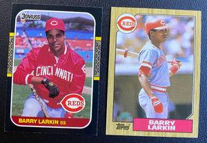 lot 74B image: 2 Barry Larking RCs 1987 Donruss #492 and Topps #648 Rookie Baseball Cards
