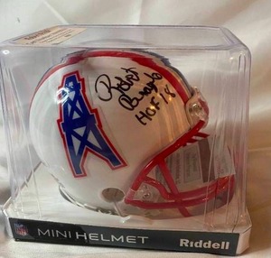 lot 13G image: Robert Brazile Signed Mini Helmet with JSA COA Inscribed HOF 18 Houston Oilers Football