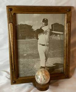lot 18G image: Mickey Mantle Framed Photo with Commemorative Baseball