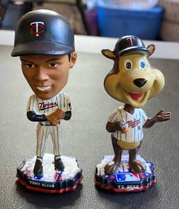 lot 49G image: Tony Oliva and TC Bear Mini Bobbleheads from 2014 All-Star MLB Fan Fest Minnesota Twins Baseball