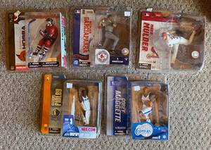 lot 73G image: Lot of 5 McFarlane Figurines - Michael Finley, Corey Maggette, Mark Mulder, Nomar Garciaparra, Marian Hossa - Basketball, Baseball, Hockey