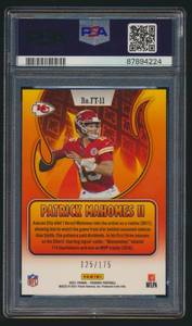 lot 2G image: Patrick Mahomes 175 PSA 10 Gem Mint 2021 Phoenix Flame Throwers Pink #FT-11, numbered 125175 Football Card