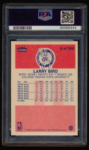 lot 8J image: Larry Bird 1986 Fleer PSA 7.5 NM #9 Vintage Basketball Card