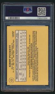 lot 12J image: Kirby Puckett RC PSA 9 Mint 1985 Donruss #438 Rookie Minnesota Twins Baseball Card Vintage