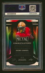 lot 14J image: Deebo Samuel Auto 88 2023 Leaf Metal Blue #BADS1 PSA 8 NM-MT, RARE Low Numbered, Football Card