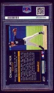 lot 28J image: Derek Jeter RC PSA 9 Mint 1993 Pinnacle #457 Rookie Baseball Card