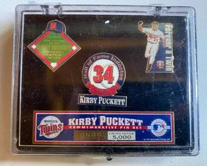 lot 7L image: Kirby Puckett Limited Edition Commemorative Hall of Fame Pin Set - Numbered only 5,000 Made - Minnesota Twins Baseball